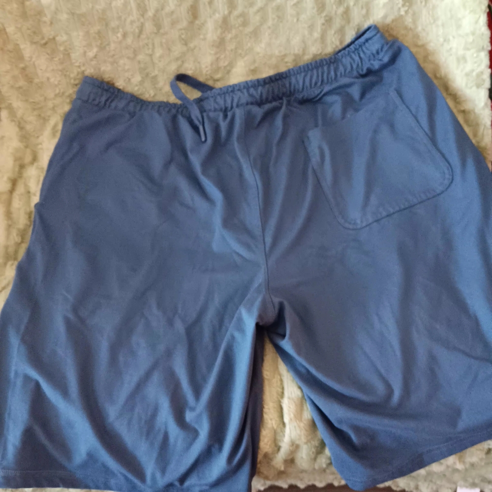 Men's Blue Elastic Waist Shorts With Back Pocket.